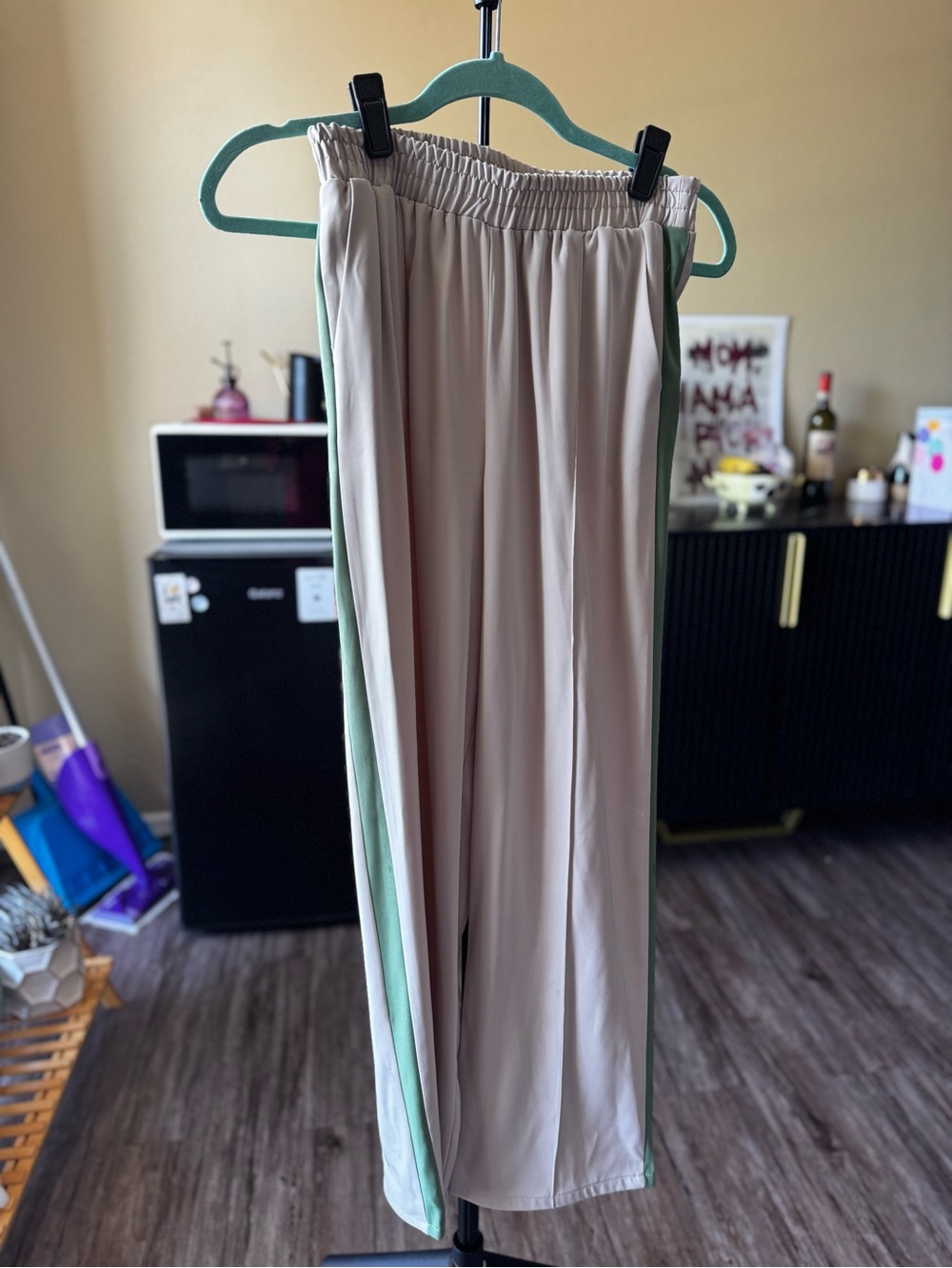 Primark Tan Track Pants with Green Side Stripe